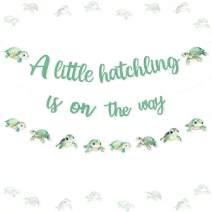 1Set Sea Turtle Baby Shower Decoration Boy Sea Turtle Banner Garland A Little Hatching Is on The Way Banner Hatchling Garland for Sea Turtle Hatchling Ocean Under The Sea Baby Shower Decoration