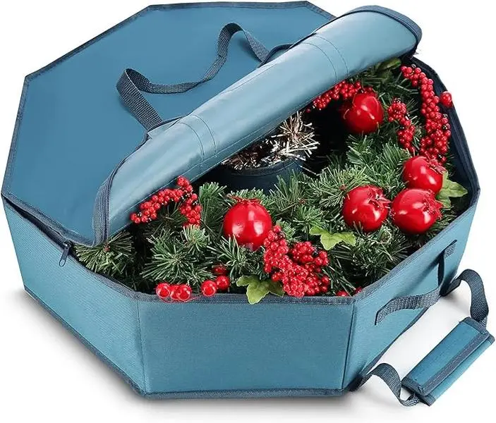 Hearth & Harbor Wreath Storage Container – 24" Hard Shell Christmas Wreath Organizer with Dual Zipper & Handles