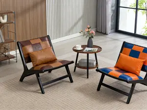 ModernBohoAccentChairforLivingRoom-MidCenturyLoungeChairSideChairIndoor,PULeatherErgonomicCurvedBackWoodFrame,Easy10MinAssembly,MultipleColors(Blue/Yellow&AntiqueBrown),forBedroomReadingNookApartmentDorm