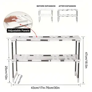 Expandable Cabinet Shelf Organizer Rack, Stackable Kitchen Under Sink Storage