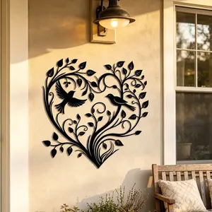 Heart Tree with Bird Metal Wall Art, Heart and Tree Wall Decor, Life Tree Wall Art, Home Garden Balcony Hanging Decoration