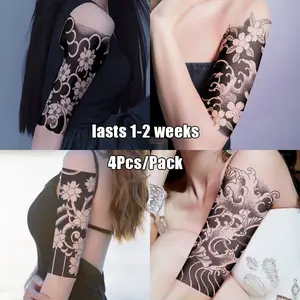 Temporary Tattoos 4 Sheets Semi Permanent Tattoo Adult Art Design Temporary Tattoos Lasts 1-2 Weeks Waterproof Realistic Look No Adhesive No Reflection Sticker Tattoos