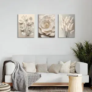 3Pcs Beige Floral Botanical Frame Canvas Wall Art Neutral Textured Flower Plant Wall Painting Picture Vintage Blossom Posters Prints for Bedroom Living Room Ready to Hang 20"x28"x3Pcs Abstract-Blue