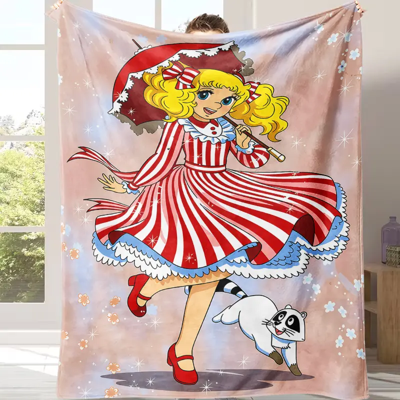 Countdown Sale! Anime Cartoon Pattern Blanket - Cozy Warmth, Candy Theme, Indoor Use, Ideal Christmas Gift for Anime Fans & Friends, All-Season Nap Throw, Textile Bedding Linen, Home/Office