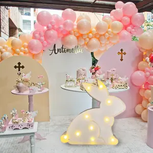 1 pcs Marquee Light Up Rabbit Mosaic Marquee Glowing Bunny Suitable for Easter Party Decoration Baby Shower Gender Reveal 1st Birthday Party Decoration Easter Decoration Easy to Assemble Mosaic Foam Cardboard Frame Easter Bunny