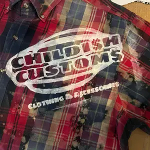 Childish Customs Distressed Flannel Hand Bleached & Spray Painted Logo Casual Menswear Top