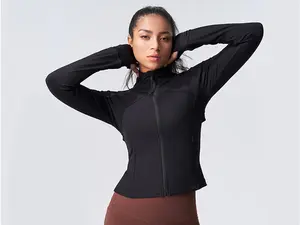 Womens Cropped Workout Running Jackets Lightweight Slim Fit Athletic Yoga Jacket Full Zip Tops with Pocket