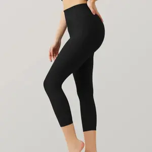 Aarya Women's 101 High-Waisted Plain Capri Leggings - Black All Seasons Sporty Chic Sports Bottoms, Tummy Control, 4-Way Stretch, Full-Body Compression, Breathable, 20% Elastane, Cold Wash Gym Tights for Yoga, Running, Leggings Tummy Control, Nylon Blend