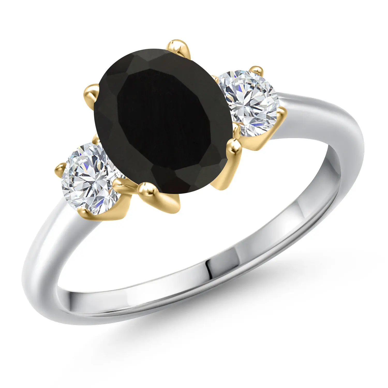 2.54 Cttw Black Onyx and Lab Grown Diamond Engagement Ring For Women | 925 Silver and 10K Yellow Gold | Oval 9X7MM | Gemstone December Birthstone