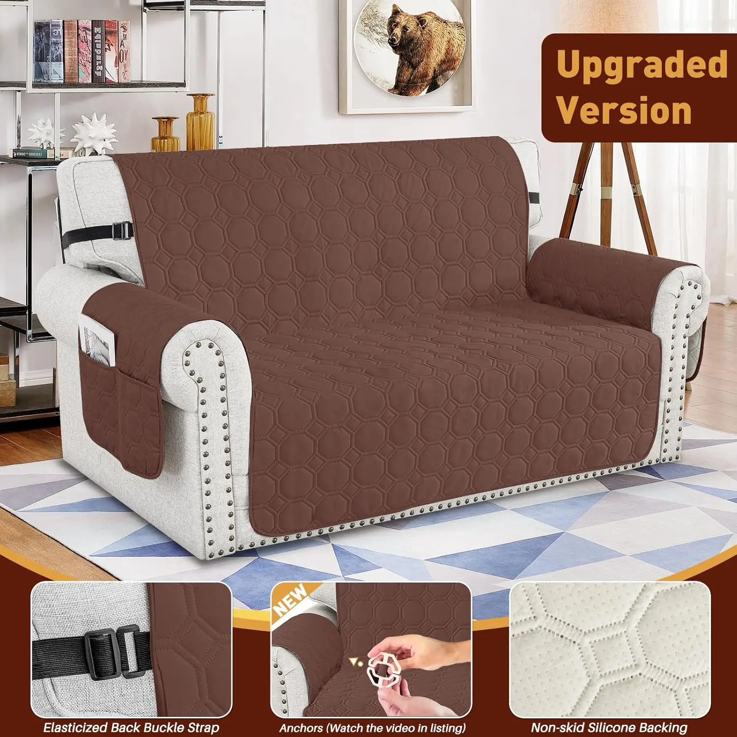 YSTYLE 100% Waterproof Sofa Covers Nonslip Couh Cover for Dogs Washable Pets Furniture Protector Sofa Slipcover with Elastic Straps