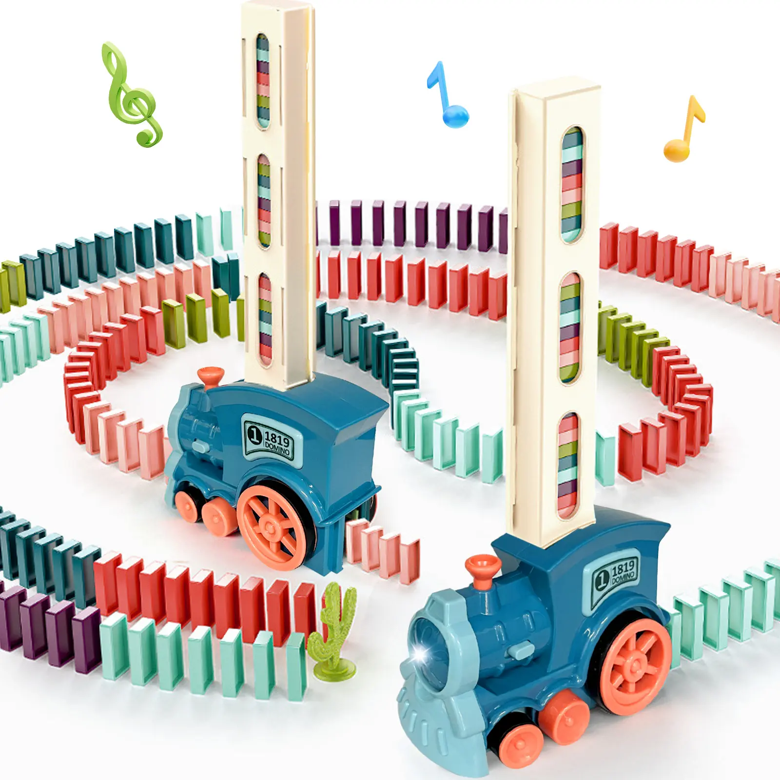 DIY Domino Train Toy, Creative Toy - Battery Powered, Plays Music When Turned On, Perfect Holiday and Birthday Gift (60 Dominoes, Batteries Not Included)