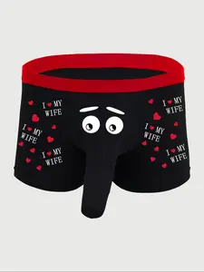 Men's Sexy Breathable Underwear, Comfortable Daily Wear, Unique Elephant Design, Fitted Style, All Seasons, Moderate Fabric Thickness, Heart Print Boxers