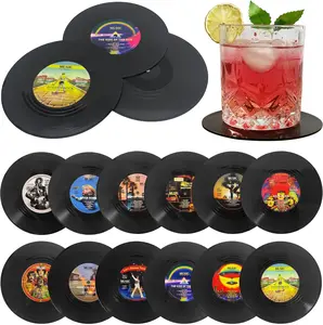 12PCS Retro Vinyl Record Drink Coasters Set | Funny Music-Themed Cup Coasters for Coffee Table, Bar & Housewarming Gifts
