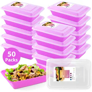 Purple 50-Pack 1-Compartment BPA Free Meal Prep Containers with Snap Lids, Reusable Stackable Design, Microwave Freezer Dishwasher Safe, Durable and Leak-Resistant, Ideal for Takeout, Catering, Meal Planning and Daily Lunch Packing