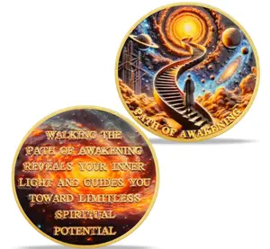 Path of Awakening Sobriety Coin Recovery Medallion with Golden Staircase Cosmic Design AA Token Sober Chip for Spiritual Growth Sobriety Gifts