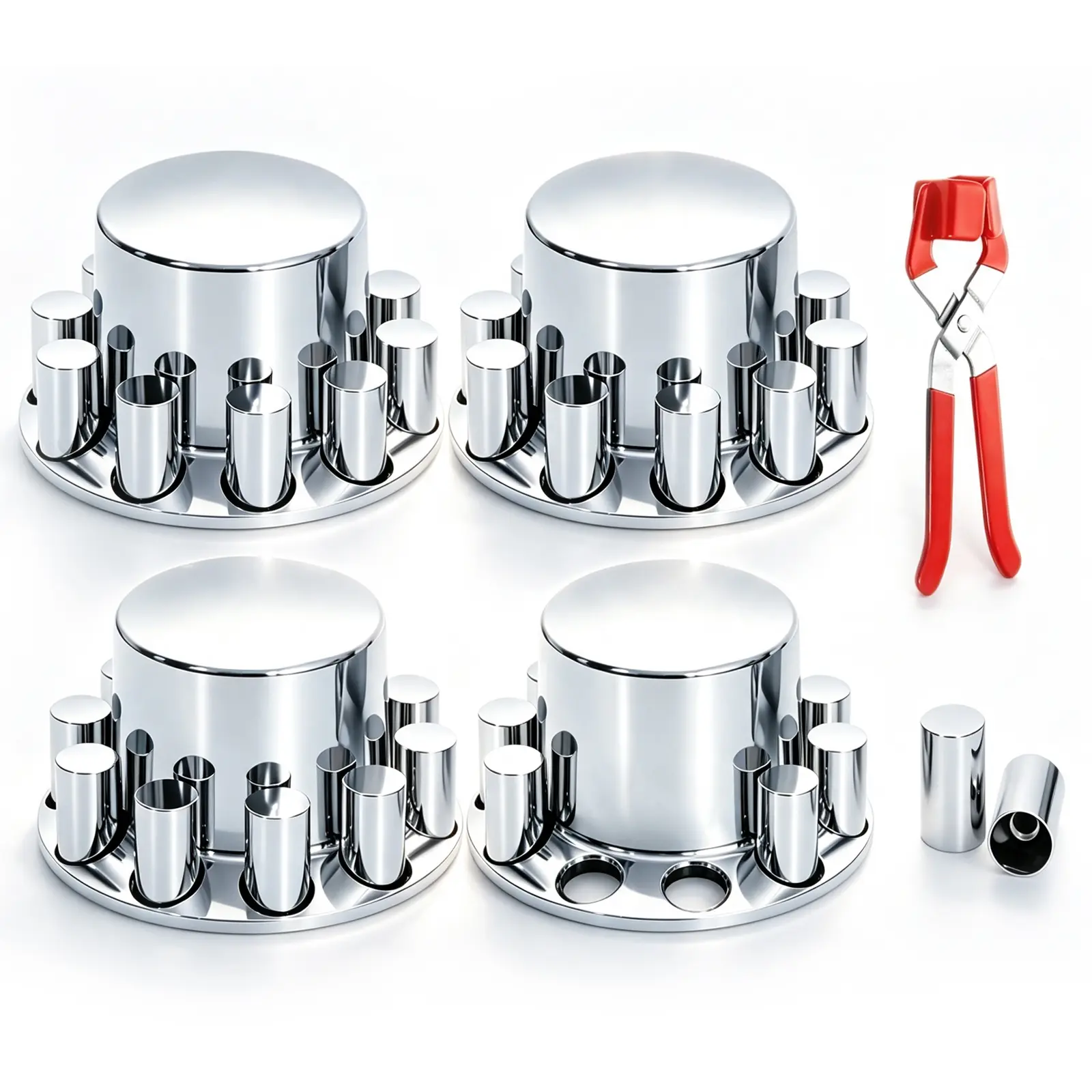Quality Plastic 4-Piece Rear Hub Cap Kits for Semi Trucks - 33mm Flat Top 40 Thread-On Cylinder Nut Covers, Impact-Resistant Vehicle Wheel Axle Lug Components
