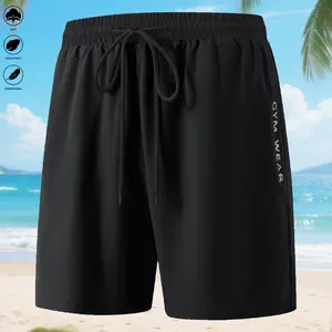 Men’s casual minimalist comfortable shorts with letter print pockets and drawstring; quick-dry, elastic waistband shorts for summer outdoor fitness—ideal for gym workouts and training.