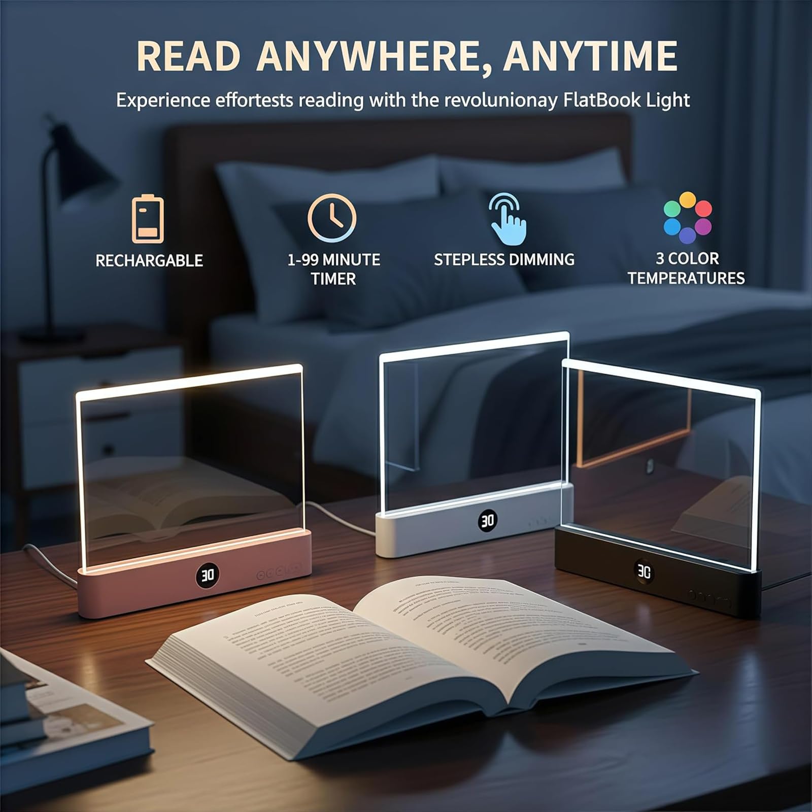Smart LED Reading Light Book Light Treasure Box Rechargeable Clear LED Flat Reading Light Timer Doodleable Study Lamp The Quiet Reader's Dream Lights Ultra-thin Wireless Design