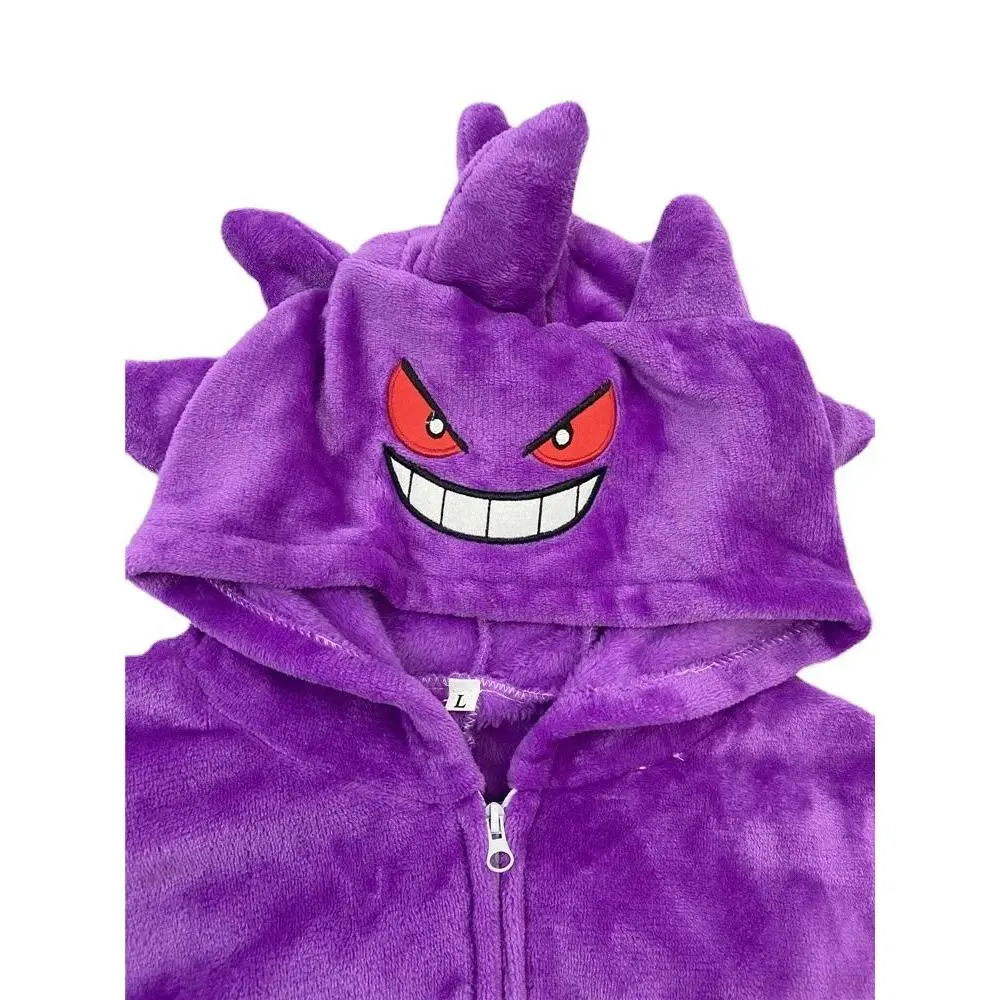 Purple Dragon Gengar Kigurumi Onesies Kids Cosplay Costume Halloween Birthday Gift Anime Zipper Flannel Pajamas