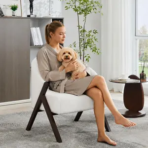 Accent Chair for Living Room, Mid Century Modern Linen Fabric Upholstered Chair with Wooden Frame, Comfortable Reading Side Chair for Bedroom