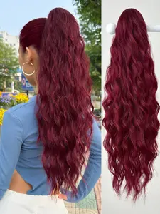 Claw Ponytail Extension Hair Accessories 24-26 Inch Wine Red Long Natural Wave Heat Resistant Fiber Synthetic Ponytail Hairpiece For Girl Women Daily Used