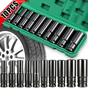 1/2" Drive Impact Socket Set, 10 Sockets and Driver Tool Kit, Standard Metric Size (8-24mm) Mechanics Tool Kit Socket Kit Metric Drive Socket Set with Plastic Tool Case