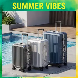 LUGGEX 8010S Luggage 20/24/28" Silver Aluminum Hard Shell 360° Spinner TSA Lock Scratch-Resistant with Durable Corner Protectors and Upgraded TSA Lock, summervibes summervibes ZX-Core