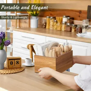 Utensil Caddy, Silverware Caddy for Party, Acacia Wood Silverware Holder, Silverware Organizer Countertop, Cutlery Storage Containers for Kitchen Table Classic Knives Plastic Wooden bucket pop mart crybaby powerpuff girls