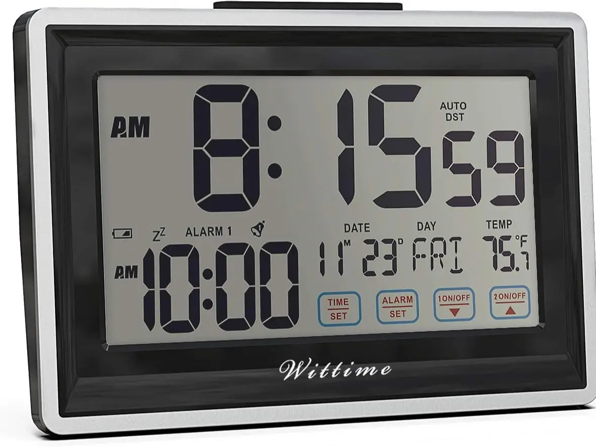 5100 Digital Clock for Bedroom, Electric Alarm Clock with Large LCD Display, 2 Alarm Settings, Snooze Function, Orange Backlight, Smart DST Time, Battery Powered Table Clock