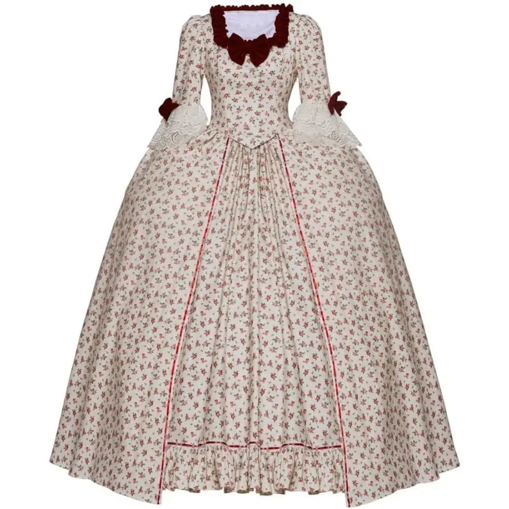Women's Plus Size Red Floral Rococo Polyester Ball Gown - 18th Century Marie Antoinette Costume with Ruffled Long Sleeves, Embroidered, Comfortable Hip-Enhancing Design for Historical Reenactments, Cosplay, 3XL/XXXL, Formal, Dress