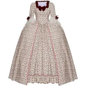 Women's Red Floral Marie Antoinette Dress Rococo Renaissance Ball Gown Maiden Costume