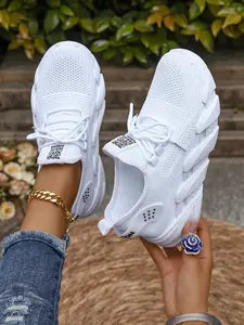 Women's New Solid Color Casual Sports Shoes, Knit Running Shoes, Knitted Running Shoes, Breathable Mesh Lace-Up Athletic Running Shoes, Lightweight Comfort Low Top Sneakers for Travel Vacation Beach Garden