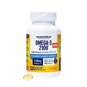 Oceanblue Professional Omega-3 2100mg Mini Fish Oil Softgels - Triple Strength, High Potency EPA, DHA & DPA - Burpless, Wild-Caught, Natural Orange Flavor - 120 Count