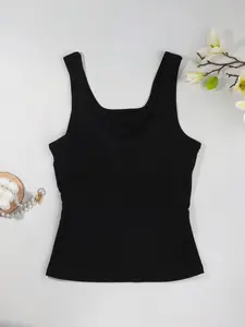 Ribbed U Neck Tank Top with Fixed Integrated Padding, No Bra Needed Wireless, High Stretch No Dig Skin-friendly Breathable, Slim Fit Waist Hugging No Cup Shift, Black/White/Gray, Wear Alone Or Layered, Perfect for Daily & Loungewear