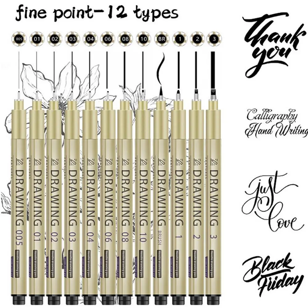 6/9/12 Pack Drawing Pen Set Ink Chisel Tip Alcohol Markers Smooth Flow Full Color Range Sturdy Colors Ideal for Sketching Cartoon Art DIY Crafts Fine Point Markers Art Pens