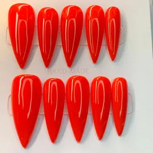 Basic Red Press On Nails Handmade Gel Polish Hard Gel Reusable Up To 6 Times Easy Application Kit Customizable Sizes XS To XL