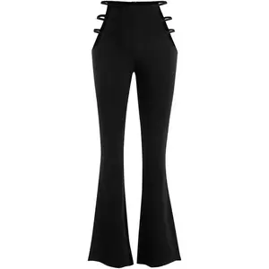 Women's High Waist Cut Out Ladder Bootcut Textured Flare Wide Leg Night Out Pants Clothes Fashion