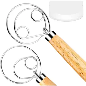 Danish Dough Whisk Bread Mixer,2 Pack  Stainless Steel Dutch Whisk With a Dough Scraper for Bread, Pastry or Pizza Dough -  Baking