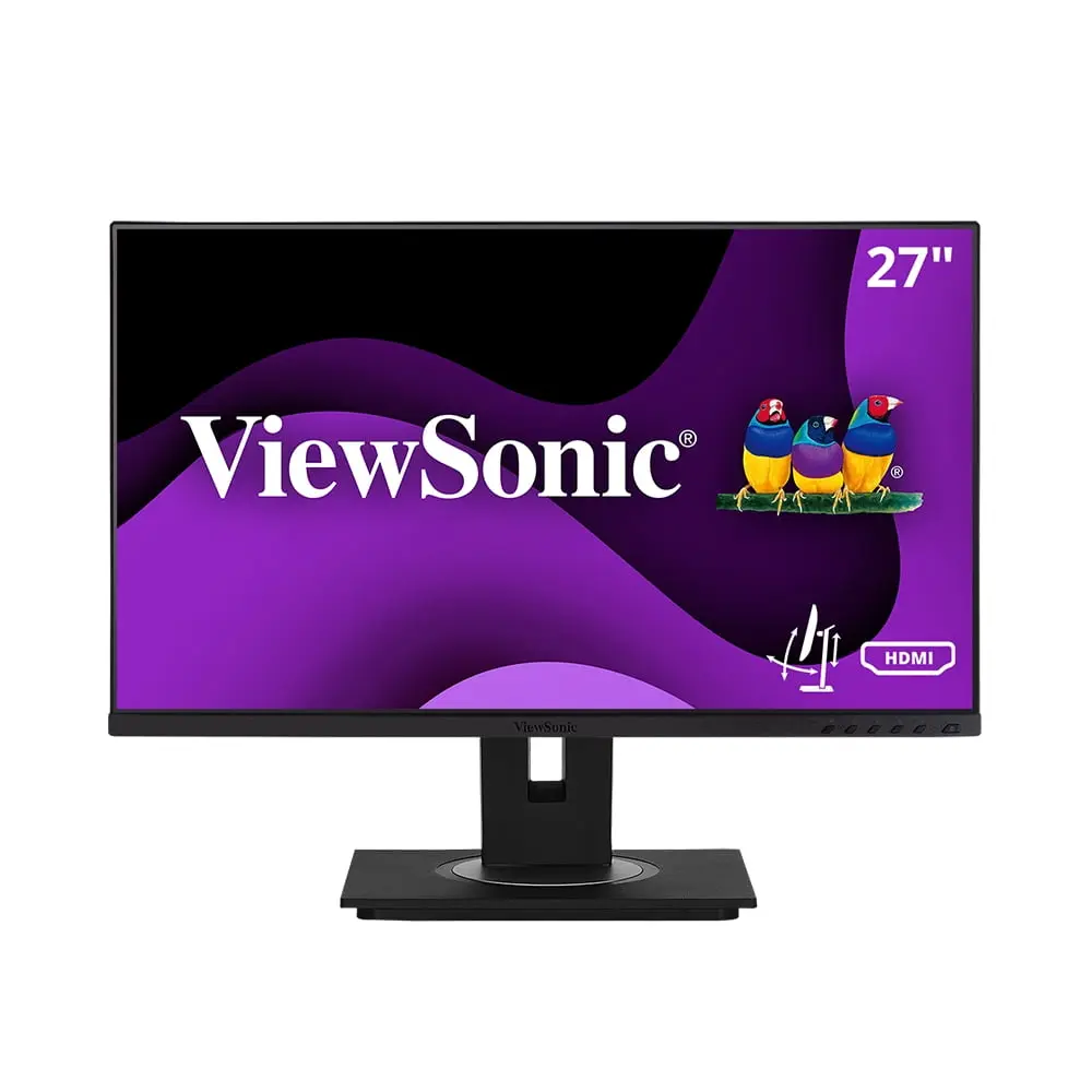 ViewSonic VG2748A 27in Ergonomic FHD IPS Computer Desk Monitor - 1920x1080 Resolution, Contrast Ratio: 1000:1, Ergo Adjusts (Height/Swivel), HDMI-DP-VGA Ports, Cable Management, Quick Release Stand, Integrated Client Mount, Desk Mount-Compatible, Black, M
