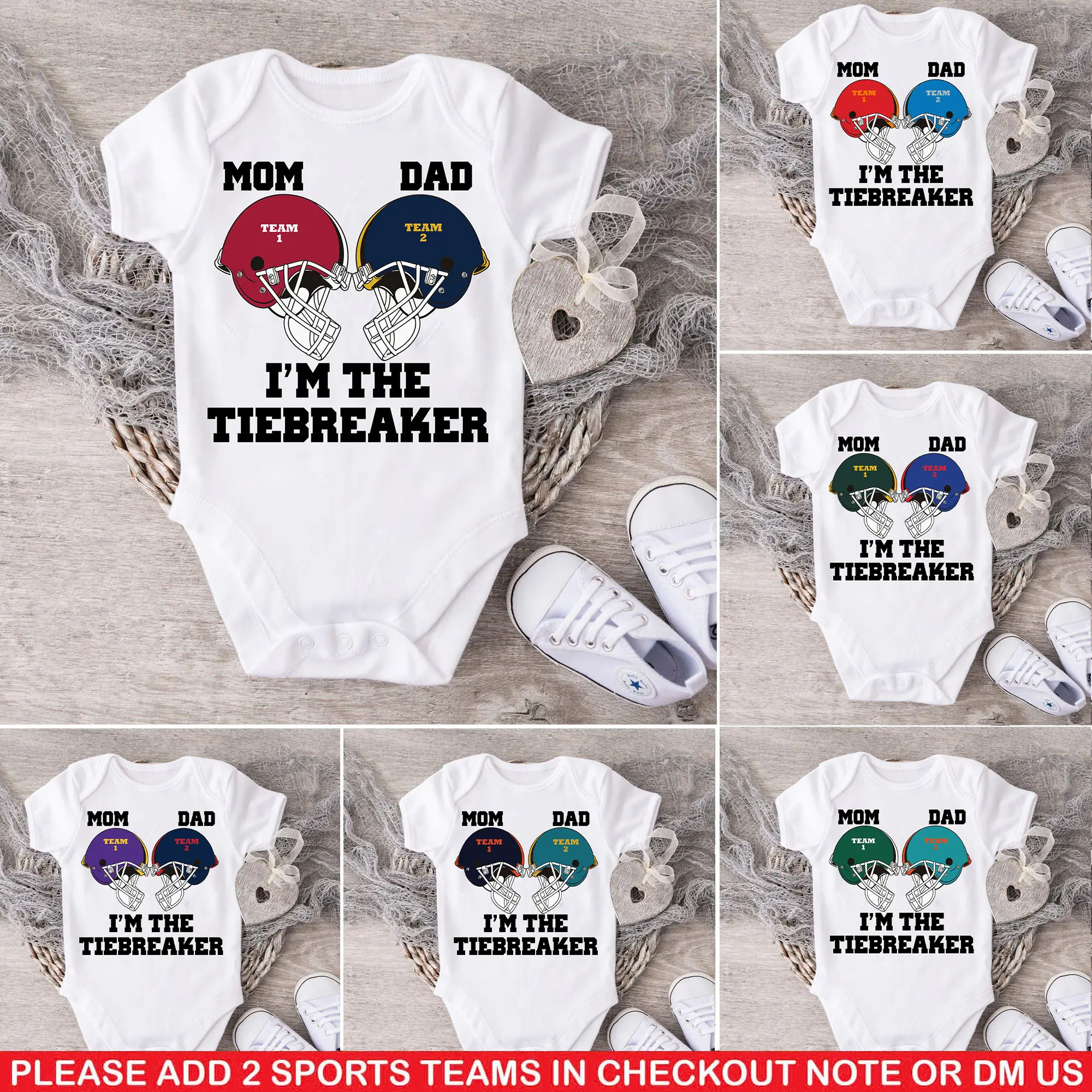 (100% Cotton) Custom House Divided Infant Jersey Bodysuit, Personalized Sports Team Baby Onesie, Football,Any Team Logo College