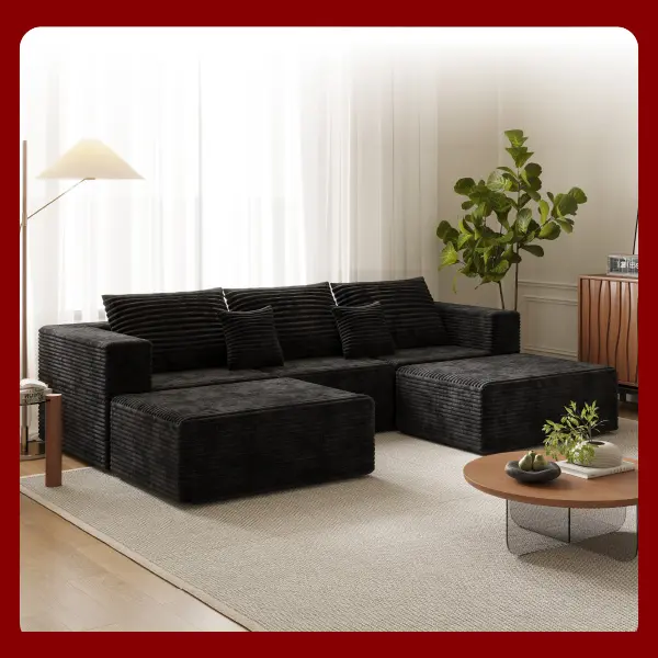 Extra Large 110" U Shape Cloud Sofa with Chaise Louge Modern Modular Section Sofa Includes 5 Soft Pillows and Chaise with Boneless Soft Cushions Suitable for Living Room and Bedroom Made from Rabbit Velvet Corduroy Fabric
