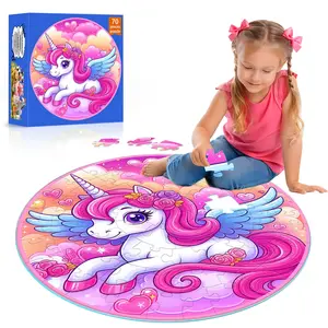 1box (70pcs) Large Piece Puzzle, Dreamy Unicorn Pattern, Mane & Wings, Rose Headband, Heart Cloud Star Elements, Early Learning Gift