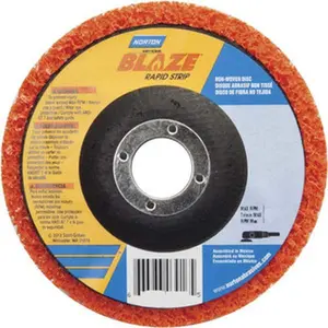 NORTON Metal Deburring Disc - Extra Coarse Grade, Aluminum Oxide/Ceramic, 4.5" Size, 7/8" Center Hole, Arbor Connection, Orange Color, 12000 Max RPM, Model 66623303783