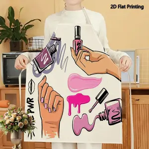 1PC 2D Flat Printed Nail Polish Manicure Pink Style Apron For Home Cooking, Kitchen Wear, And Cooking Enthusiasts