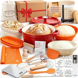 -Inclusive Sourdough Starter Kit with Enameled Cast Iron Dutch Oven & Scale -  Bread Making Tools with 4 Banneton Proofing Baskets, Beginner Guide, Sling, 34oz Starter Jar,  Baking Gifts
