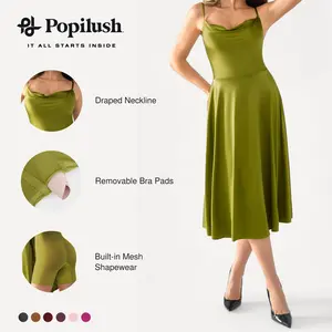 Popilush Satin Cowl Neck Spaghetti Strap Midi Swing Dress - Casual Breathable Elastic Fabric for Everyday Womenswear Feminine Adjustable Mesh Popilush Satin Cowl Neck Spaghetti Strap Midi Swing Dress - Casual Breathable Elastic Fabric for Everyday Womenswear Feminine Adjustable Mesh