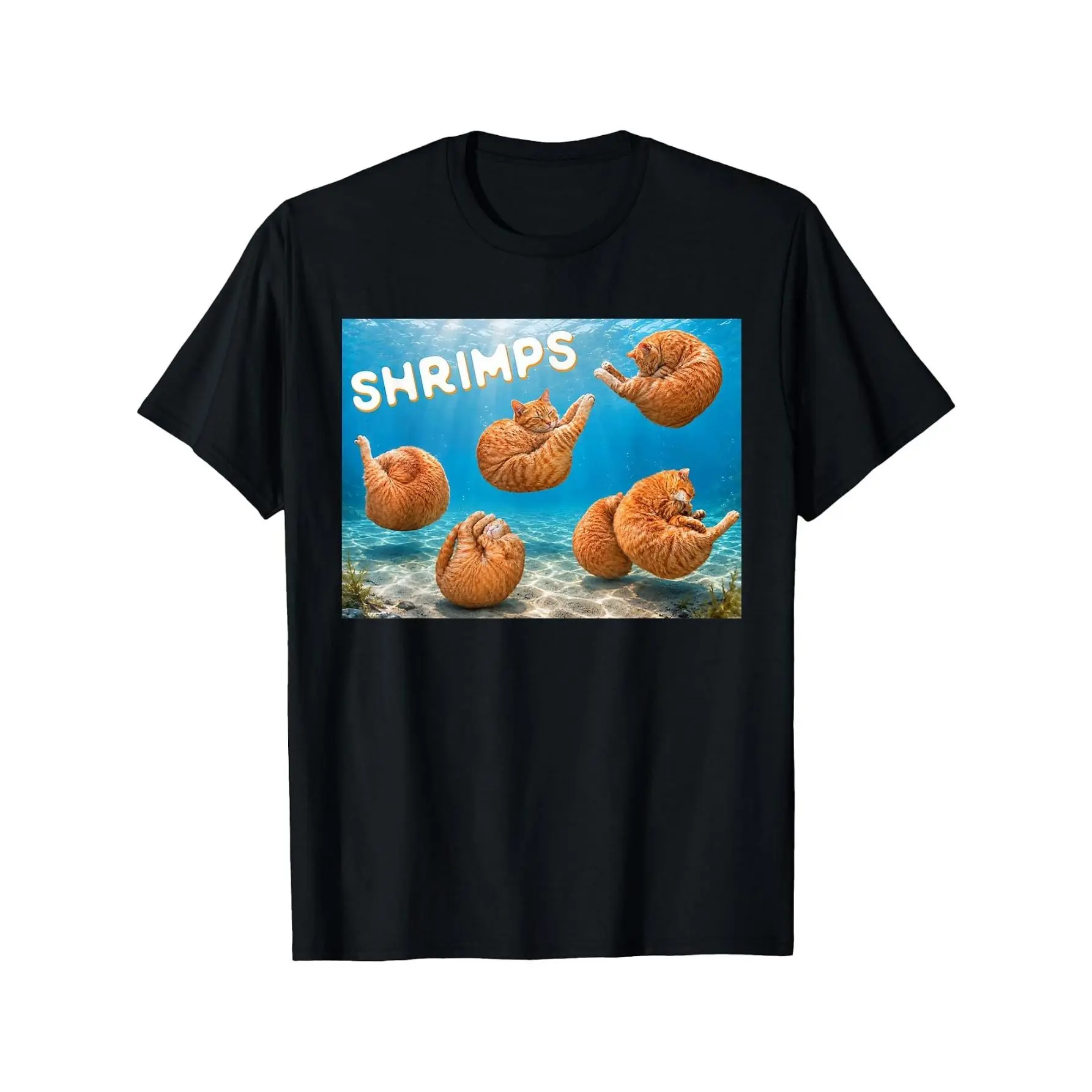Shrimps Orange Cats Funny Underwater Cat Meme T-Shirt Cotton Clothing