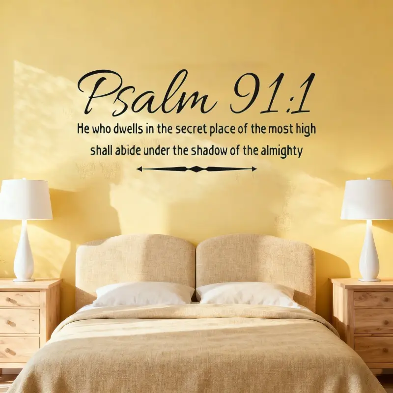 1pc Bible Psalm 91:1 Theme Wall Stickers Wall Decorative Decal: Conveying 'living in the secret of the Most High, under the shade of the Almighty', vinyl removable home decoration stickers, Bedroom decorations