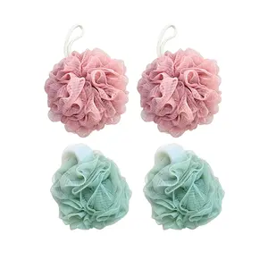 4pcs Bath Loofah Spong,Exfoliating Bath Sponge Body Scrubber,Loofa Set of 4 Flower Color (Large, Green-Purple) Shower Puff for Men and Women