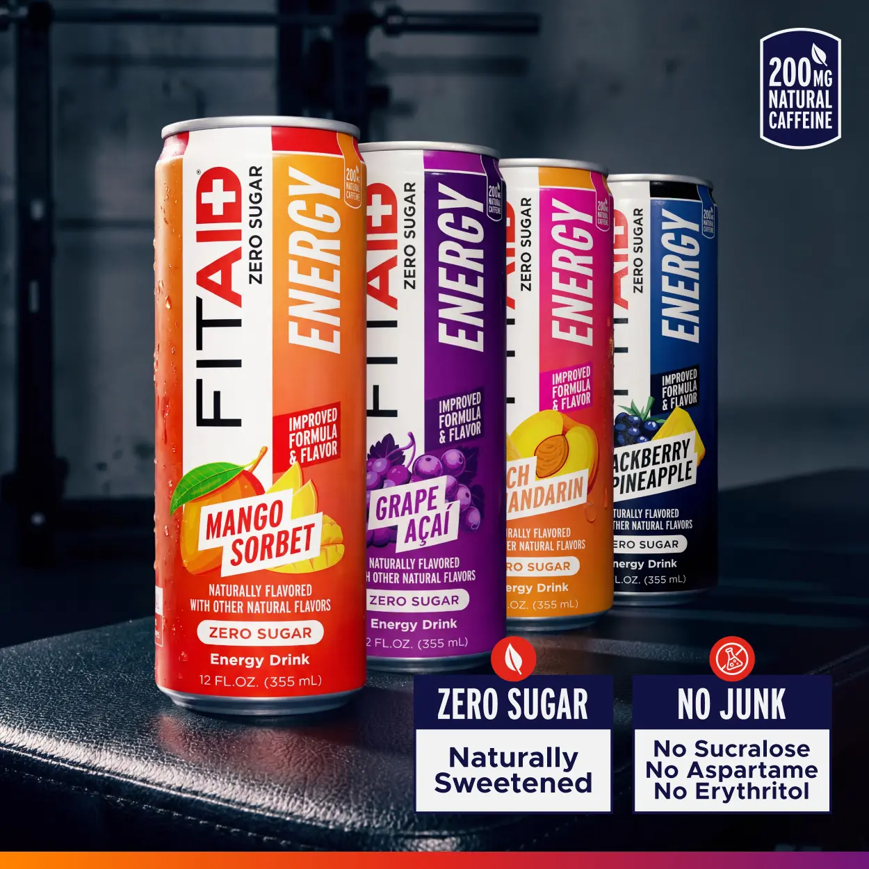 FITAID Energy Zero Sugar Energy Drink, 200mg Natural Caffeine from Green Tea, Variety Pack, 14 Vitamins & Supplements, Electrolytes, Sport Beverage, No Sucralose
